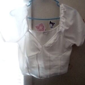 White Puff Sleeve Sweetheart Square Neckline Going Out Crop Top corset style.